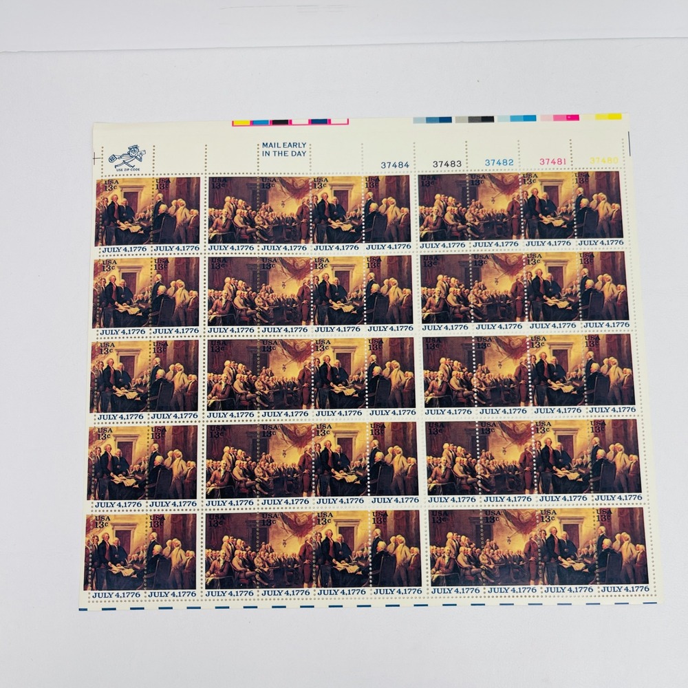 US Bicentennial 13c Stamp Sheet 50 Declaration of Independence 1976 Trumbull New